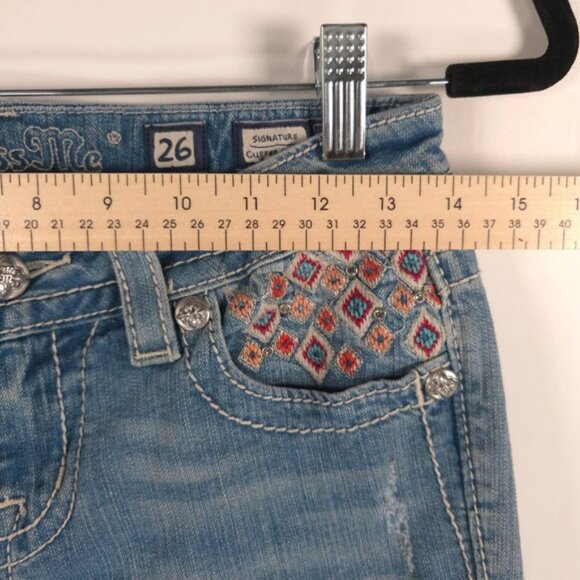 Miss Me Jeans SIGNATURE CUFFED CAPRI Crop Distressed Embellishment JP8229P Sz 26 - Picture 6 of 16